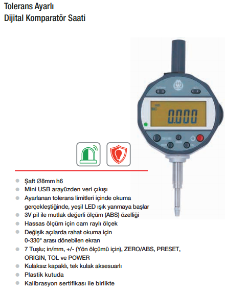 WERKA Tolerans Ayarlı Dijital Komparatör Saati 0-12.7mm