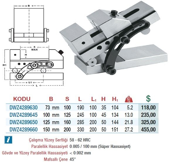 DW Takımcı Mengenesi Pimli Açılı ve Hassas 100mm