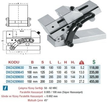 DW Takımcı Mengenesi Pimli Açılı ve Hassas 100mm