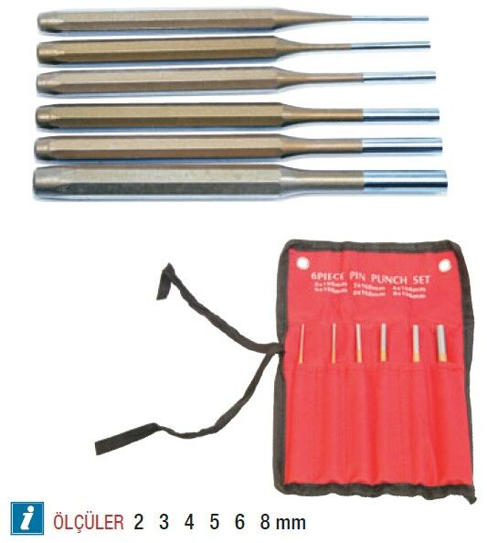 NT TOOLS NT6150 - Düz Pim Çıkarma Uzun Zımba Takımı 6 Parça