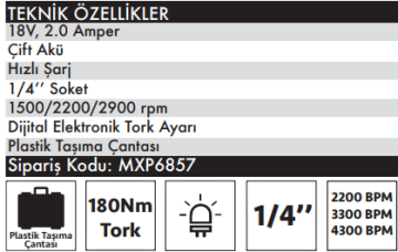 MAX EXTRA MXP6857 - 18 Volt 2 Amper Akülü Darbeli Tornavida