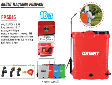 ORİENT FPSB16 - Akülü İlaçlama Pompası 16 Litre Sırt Tipi 7.5 KG