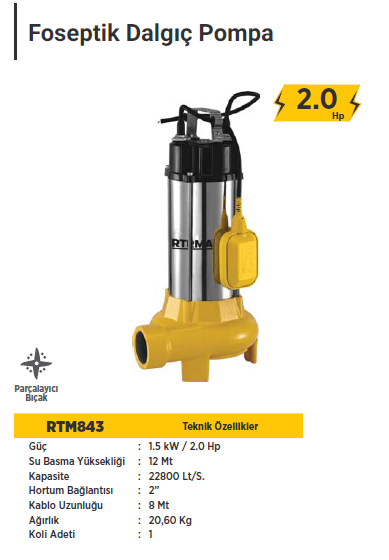 RTR MAX Foseptik Dalgıç Pompa 1.5 kW / 2.0 Hp