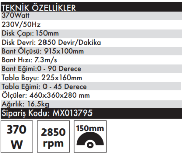MAX EXTRA MX3795 Bant Zımpara Makinesi 370 Watt