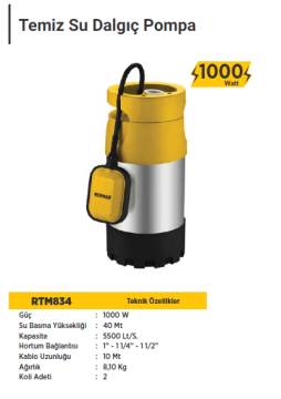 RTR Max Temiz Su Dalgıç Pompa (1000 Watt)