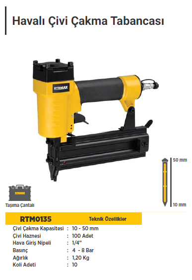 RTR Max Havalı Çivi Çakma Tabancası 16-40mm / 10-50mm