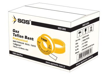 SGS1203 - Gaz Teflon Bant Professional 12mm x 8 Metre / 1 Gram