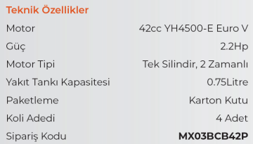 MAX EXTRA BCB42P - 2.2 HP - 42cc Profesyonel Benzinli Yan Tırpan EURO V(5) Motor