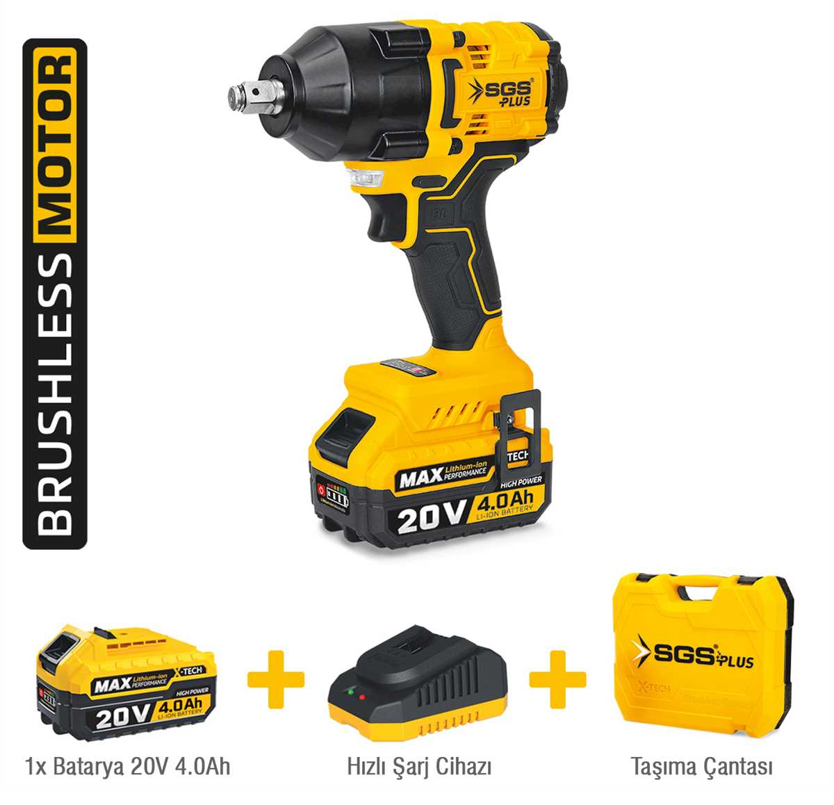 SGS5503 - 1/2 - 20 Volt 4 Amper 650 Nm Tork Akülü Darbeli Somun Sıkma Sökme Makina Seti Tek Akülü