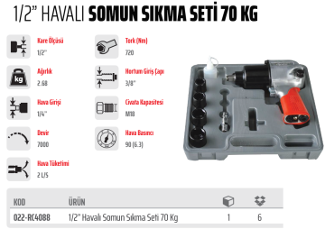 RİCO 1/2 Havalı Somun Sökme Sıkma Seti 70 KG