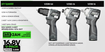 VOLTZ - Akülü 3 Lü Set - Vidalama - Somun Sökme - Tornavida 16.8 Volt Çift Akülü (VZ16-3KIT)
