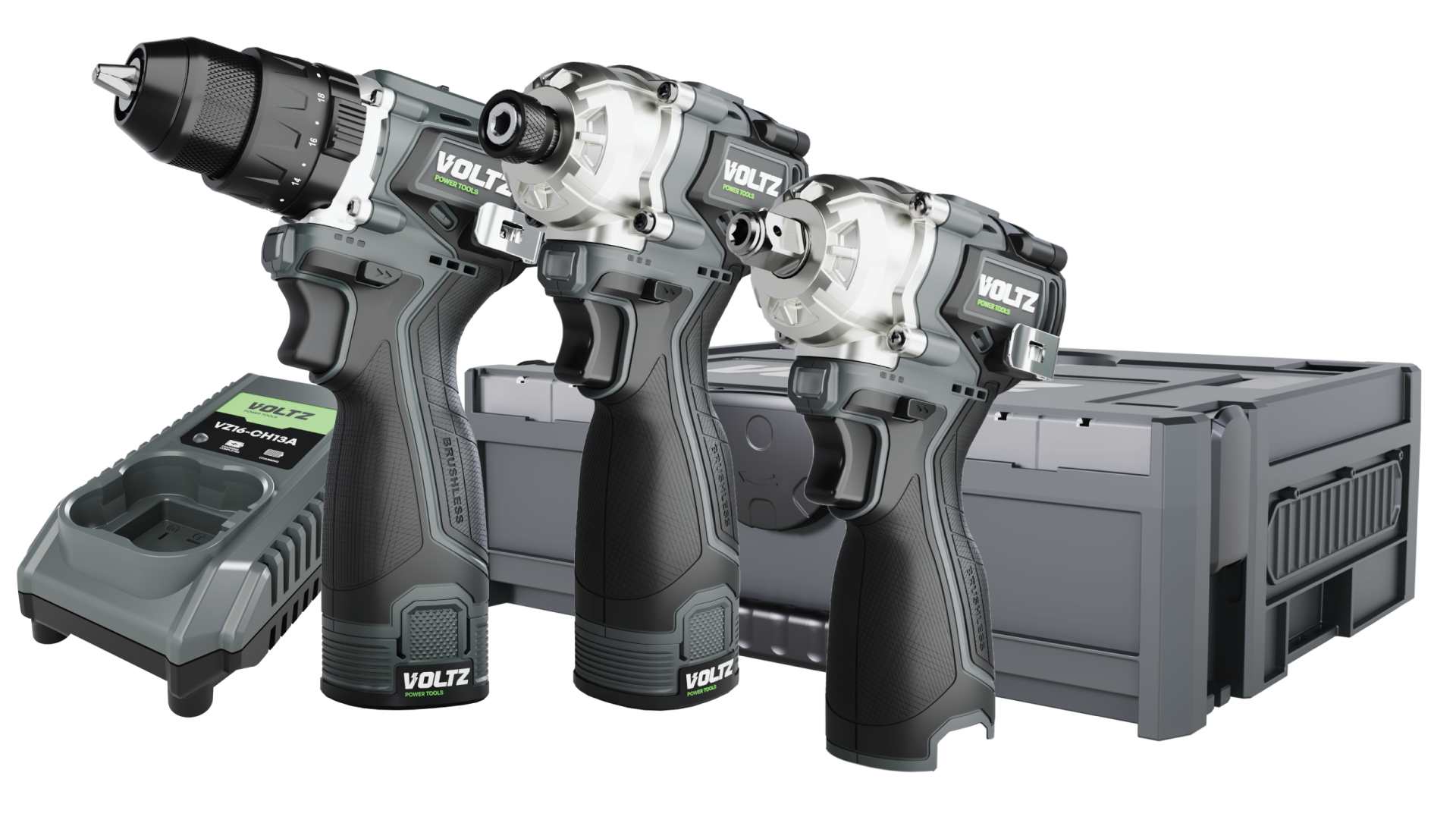 VOLTZ - Akülü 3 Lü Set - Vidalama - Somun Sökme - Tornavida 16.8 Volt Çift Akülü (VZ16-3KIT)