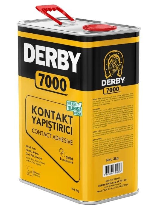 DERBY 7000 Şeffaf Kontakt Yapıştırıcı 3 KG (Toluensiz - Kokusuz)
