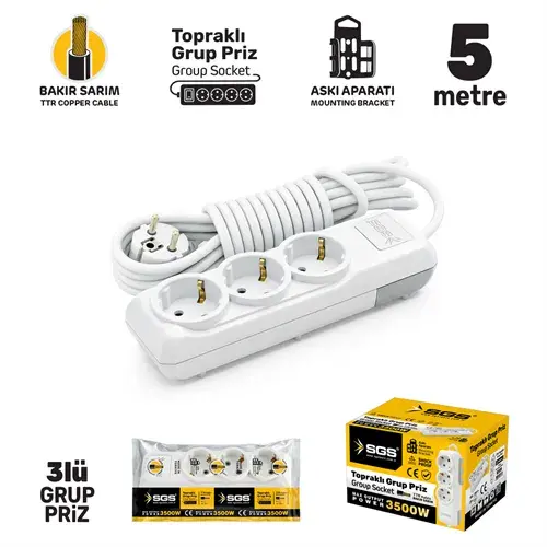 GRUP PRİZ TOPRAKLI ÜÇLÜ 5 METRE