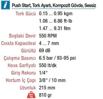 EMAX ET-4560 Havalı 6mm Düz Tornavida Tabancası Makinası