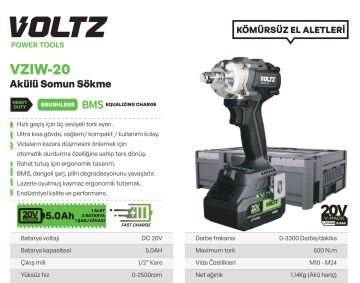 VOLTZ - 500 Nm - 1/2 - 20 Volt 5 Amper Akülü Somun Sökme Makinası (VZIW-20)