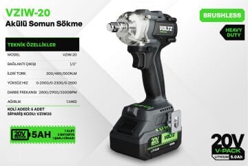 VOLTZ - 500 Nm - 1/2 - 20 Volt 5 Amper Akülü Somun Sökme Sıkma Makine Seti  (VZIW-20)