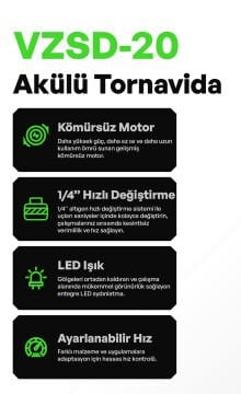 VOLTZ - 1/4 - 20 Volt 5 Amper Akülü Tornavida Seti (VZSD-20)