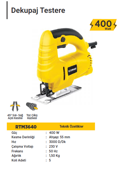 RTR MAX Dekupaj Testere 400 Watt