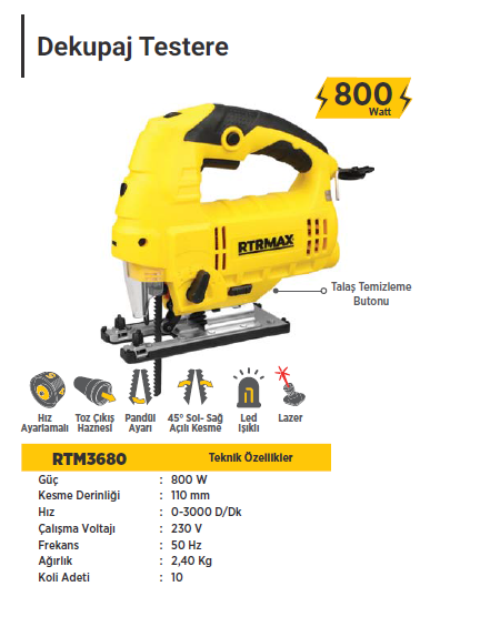 RTR MAX Dekupaj Testere 800 Watt