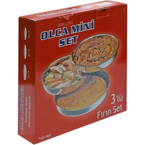 Paslanmaz Üçlü Mini Fırın Tepsisi Set 26-30-34cm