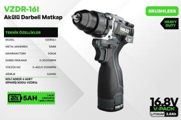 VOLTZ - 50 Nm - 16.8 Volt 2 Amper Akülü Darbeli Matkap Vidalama Seti 830 Gram (VZDR-16I)