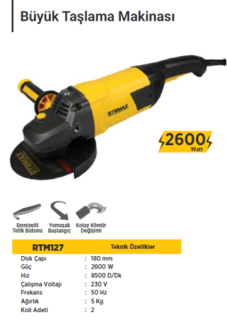 RTR Max Büyük Avuç Taşlama Makinası 180mm (2600 Watt)
