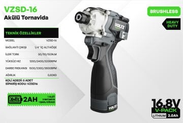 VOLTZ - 280 Nm - 1/2 - 16.8 Volt 2 Amper Akülü Somun Sökme 820 Gram (VZIW-16)