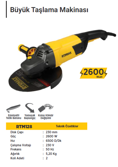 RTR Max Büyük Avuç Taşlama Makinası 230mm (2600 Watt)