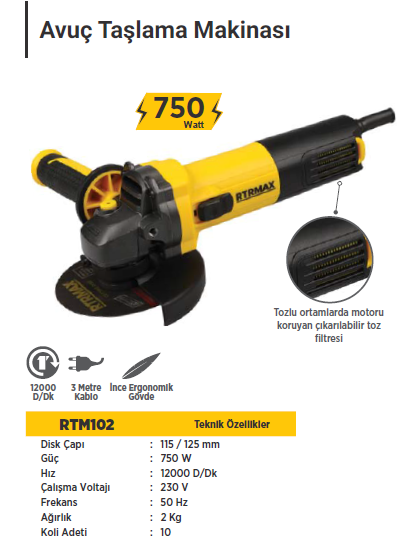 RTR MAX Avuç Taşlama Makinası 115 mm
