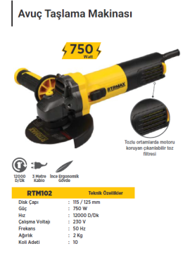 RTR MAX Avuç Taşlama Makinası 115 mm