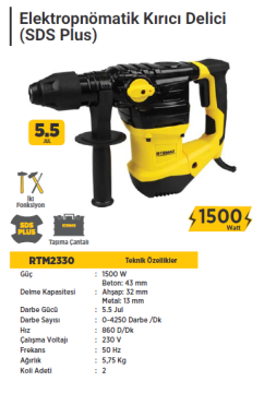 RTR Max Pnömatik Kırıcı - Delici Matkap SDS Plus (1500 Watt)