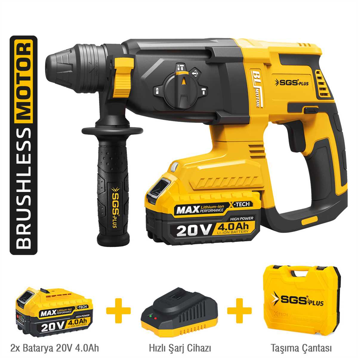 SGS5521 - 20 Volt 4 Amper -  2.8 Joule - SDS Plus Akülü Elektro Pnömatik Darbeli Kırıcı Delici Seti