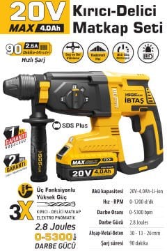 SGS5521 - 20 Volt 4 Amper -  2.8 Joule - SDS Plus Akülü Elektro Pnömatik Darbeli Kırıcı Delici Seti