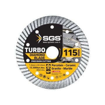 SGS2320 -  (115mm x 1,2mm) Turbo Elmas Testere Porselen, Seramik, Granit, Mermer Kesme Diski (Sulu ve Kuru Kesme Taşı)