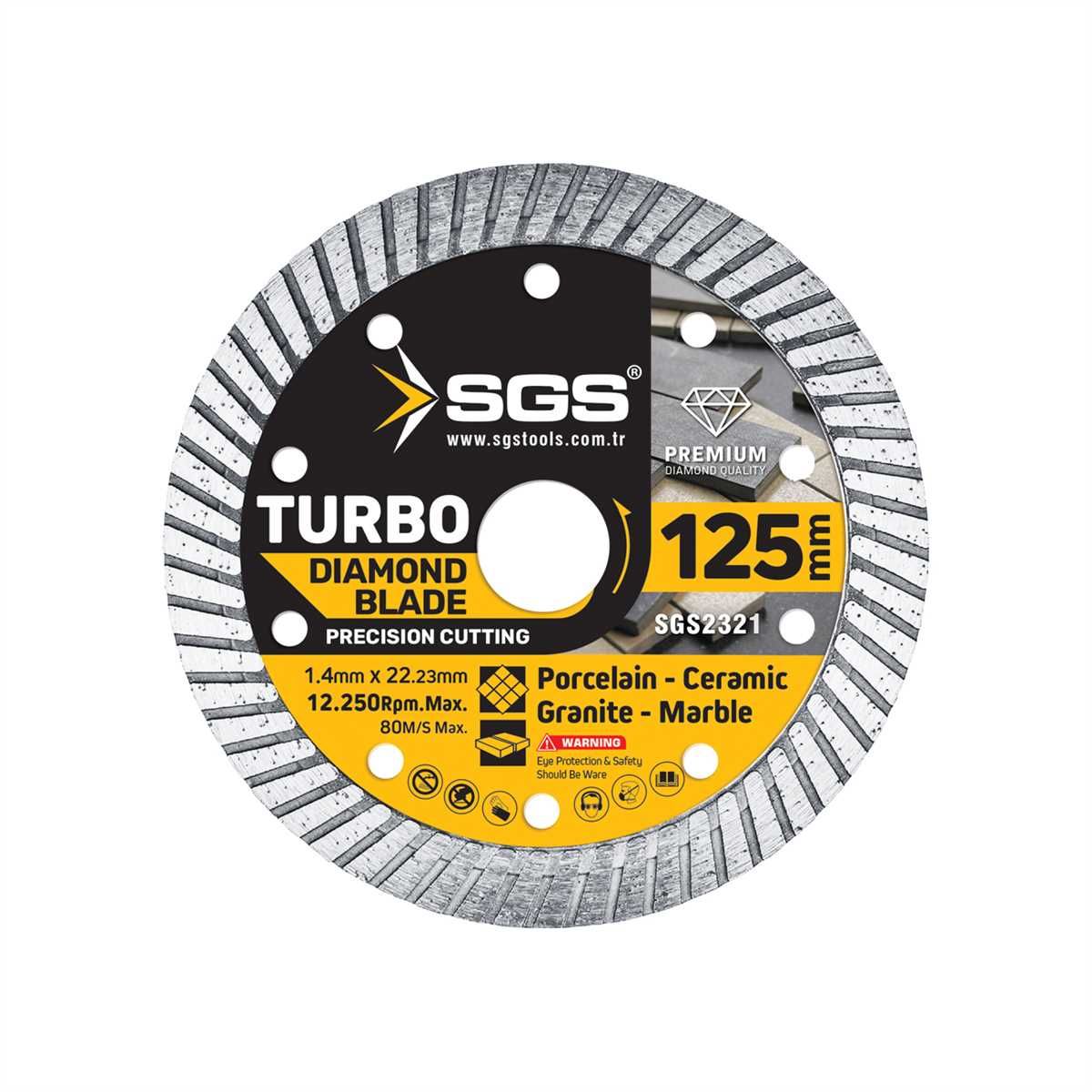 SGS2321 - (125mm x 1,4mm) Turbo Elmas Testere Porselen, Seramik, Granit, Mermer Kesme Diski (Sulu ve Kuru Kesme Taşı)