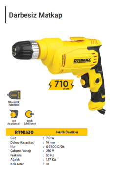 RTR MAX Darbesiz Matkap 450 Watt (0-3600 D/Dk)