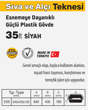SGS991 Siyah Profesyonel Sıva ve Alçı Teknesi 35 Litre