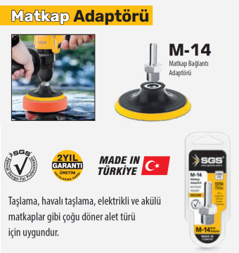 SGS260 - M14 Matkap Taşlama Vidalama için Disk Aparatı Adaptör