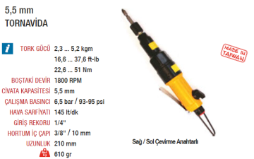 YAMA AT-4051A Havalı Tornavida 5.5mm Düz Tip 1800 Devir