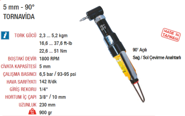 YAMA AT-4052 Havalı Tornavida 5mm 90 Derece 1800 Devir