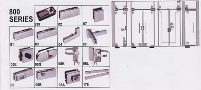 Cam Aksesuarları 800-05L - Cam Kilidi Kollu Karşılıklı Cam-Cam