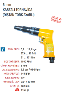 YAMA AT-4080E Havalı Tornavida 6 mm Kabzalı Tip 1800 Devir