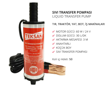 TEKSAN Küçük Boy Sıvı Mazot Transfer Pompası Anahtarlı 24 Volt