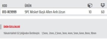 Rico 9 PC Vakumlu Allen Misket Başlı Uzun (013-RC9999)