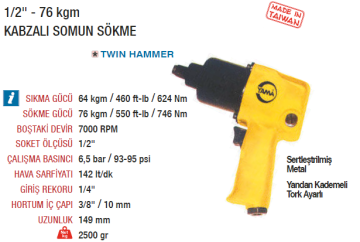 YAMA AT-5044B (1/2) Havalı Somun Sökme Sıkma Makinesi Tabancası 76 kgm