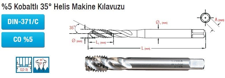 MAİER  %5 Kobaltlı 35° Helis Makine Kılavuzu (DIN-371/C) (CO %5)