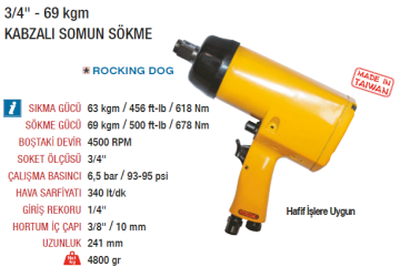 YAMA AT-5060 (3/4) Havalı Somun Sökme Sıkma Makinesi Tabancası 69 kgm