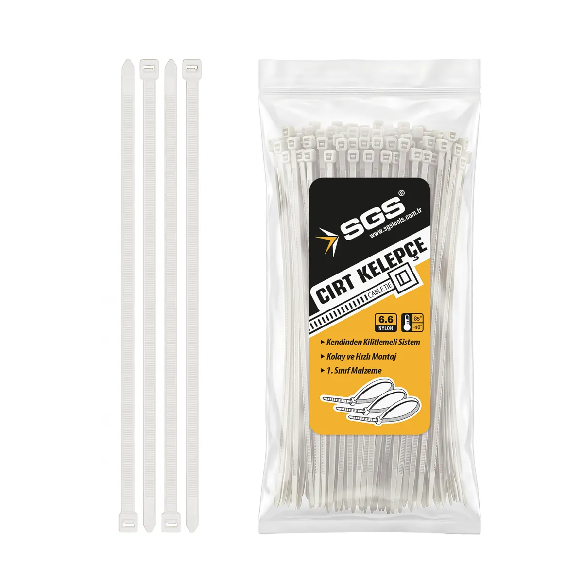 SGS Beyaz Plastik Cırt Kelepçe Kablo Bağı (100' lü Paket)