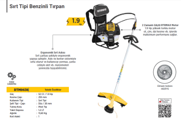 RTR Max Benzinli Tırpan Sırt Tipi 52 cc 1.9 Hp